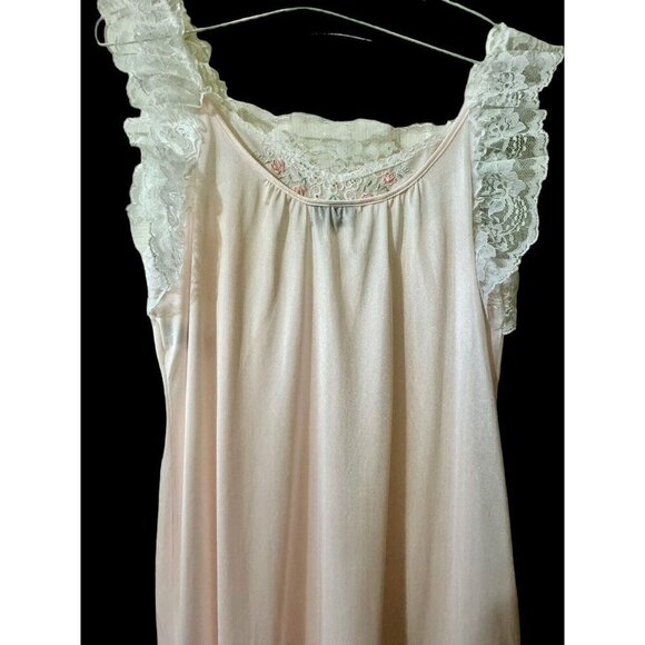 Vintage Lace Nightgown Peach Embroidery Rose Semi Sheer Drape Apostrophe Medium - Picture 8 of 9